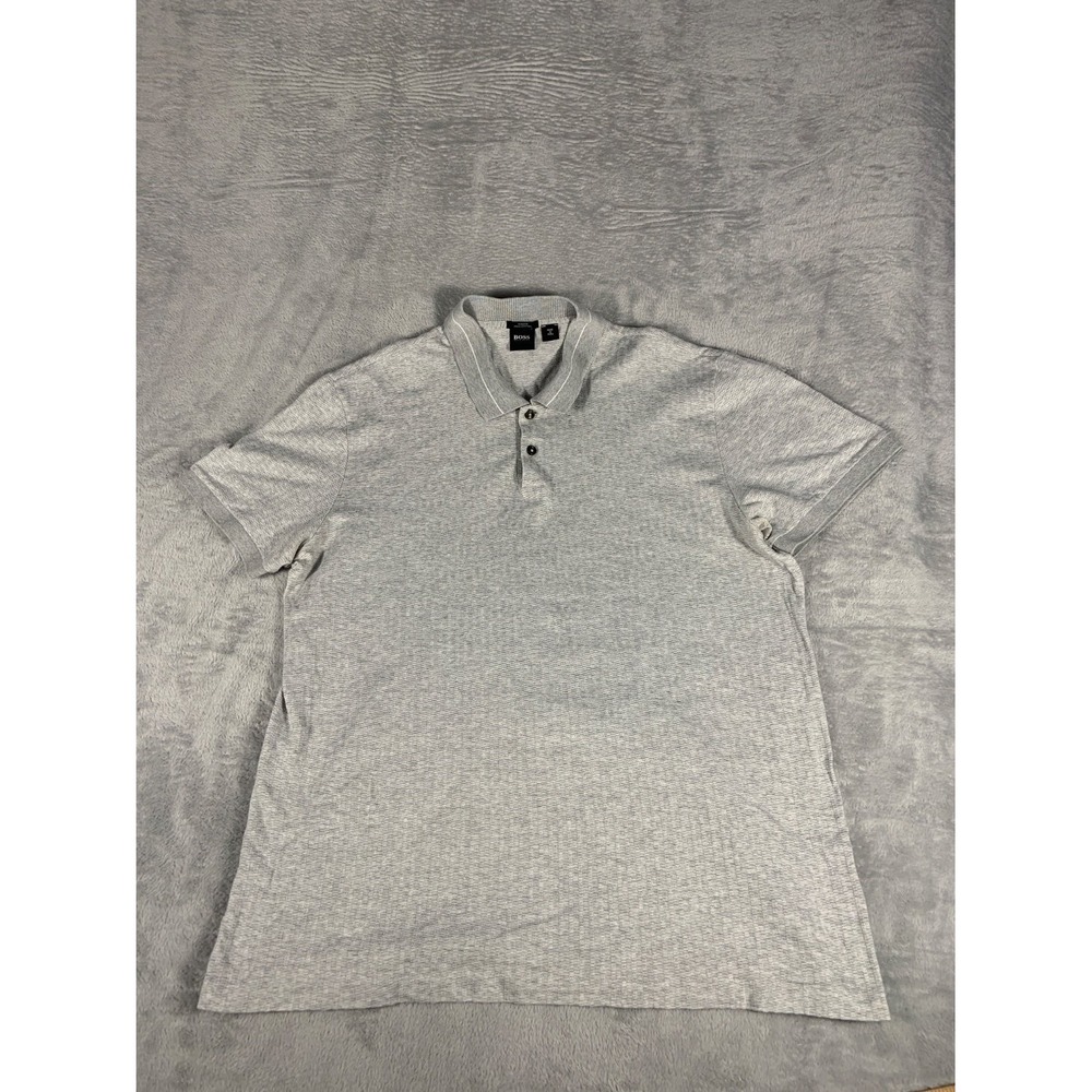 Boss Hugo Polo Mens 2XL Gray Geometric Short Sleeve micro knit